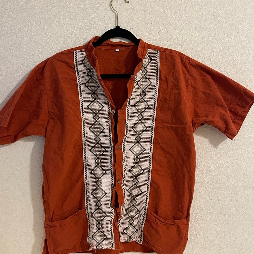 Men's Orange Embroidered Shirt